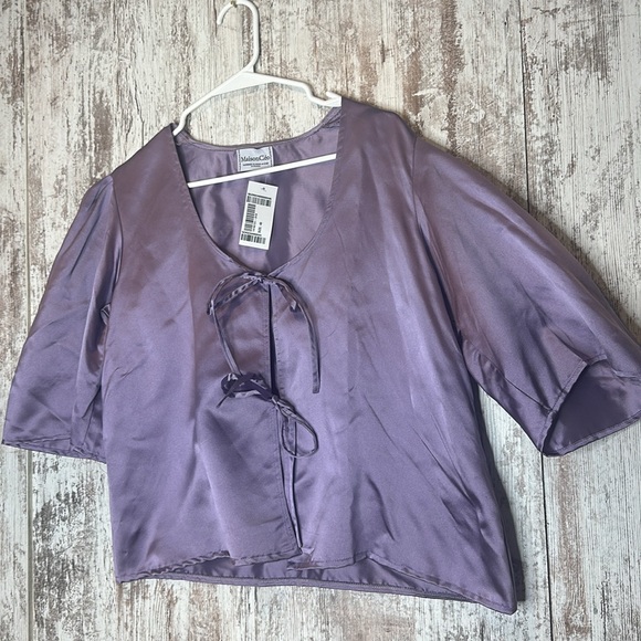 Maison Cleo AGNES deep red duchesse silk blouse Size L NWT - Picture 9 of 11